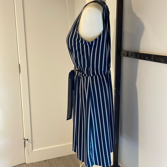 Blue & White Striped dress or coverup with Front Grommets and sash waist . - Picture 4 of 10